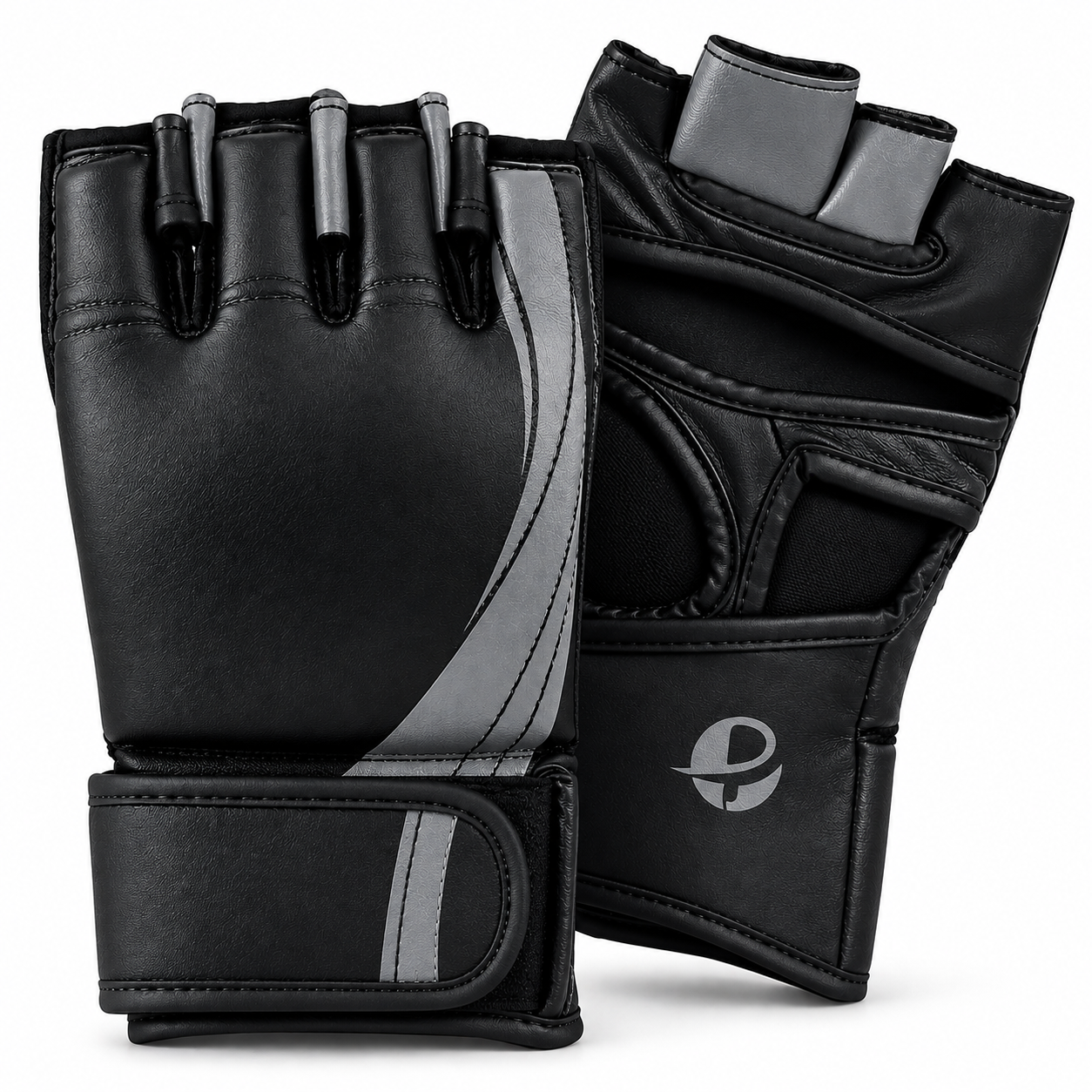 MMA Grappling Gloves Synthetic Leather Black & Gray OEM & Private Label